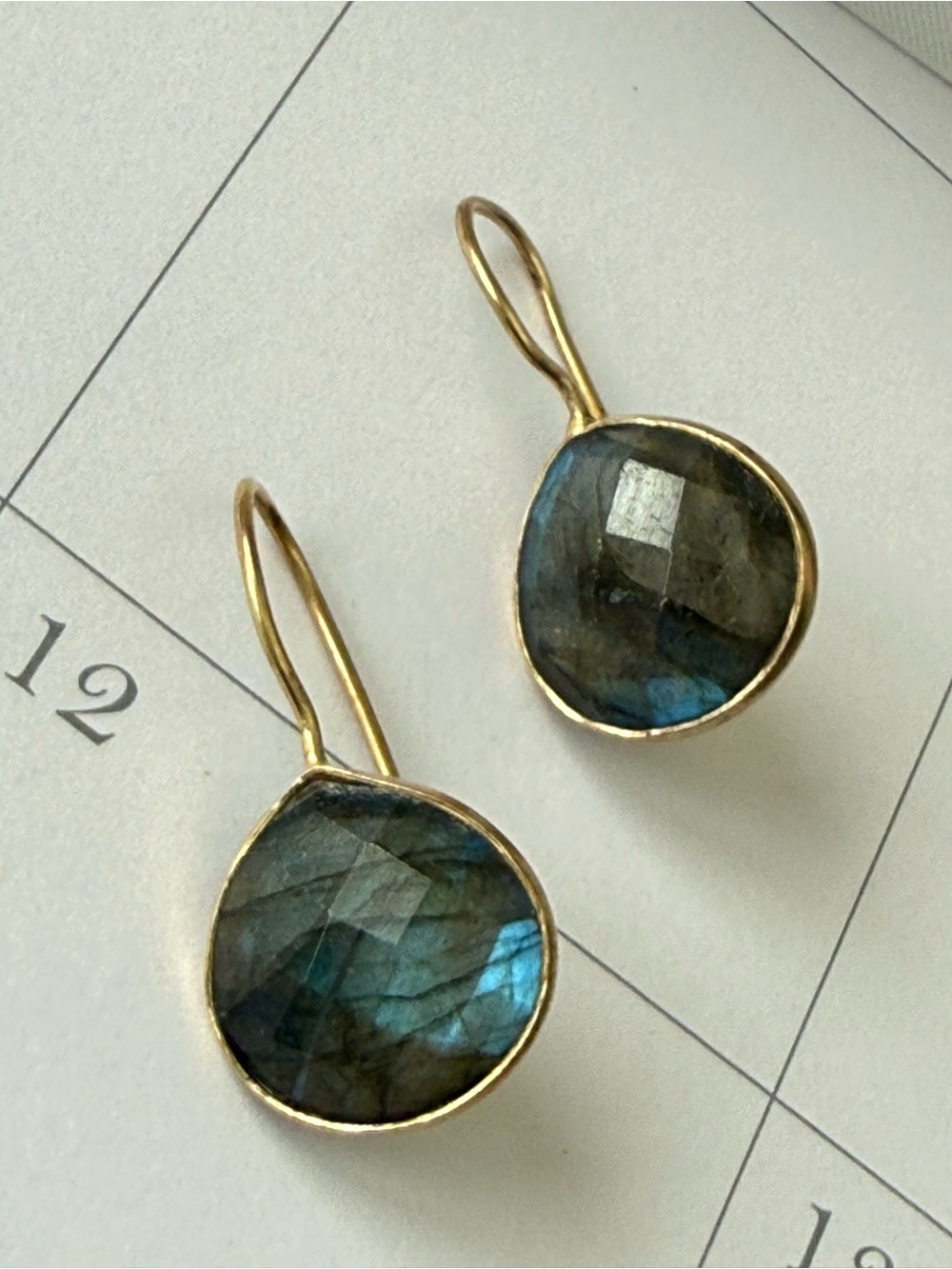 Gold Drop Labradorite Earrings - Blue-Green Flash